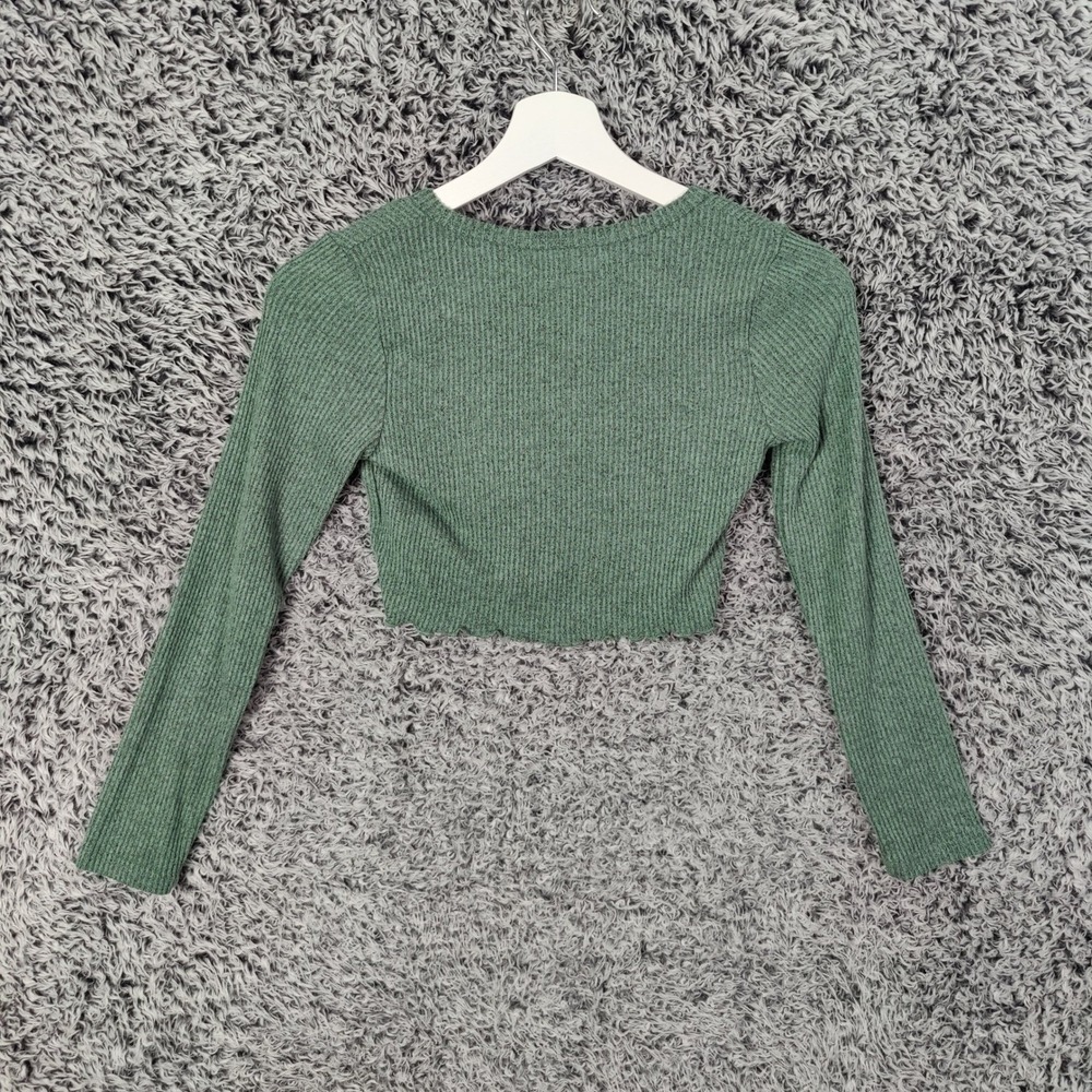 Society + Stitch Women Cottagecore Cardigan M Green Kaia Cropped Ribbed Knit NEW - Picture 4 of 8